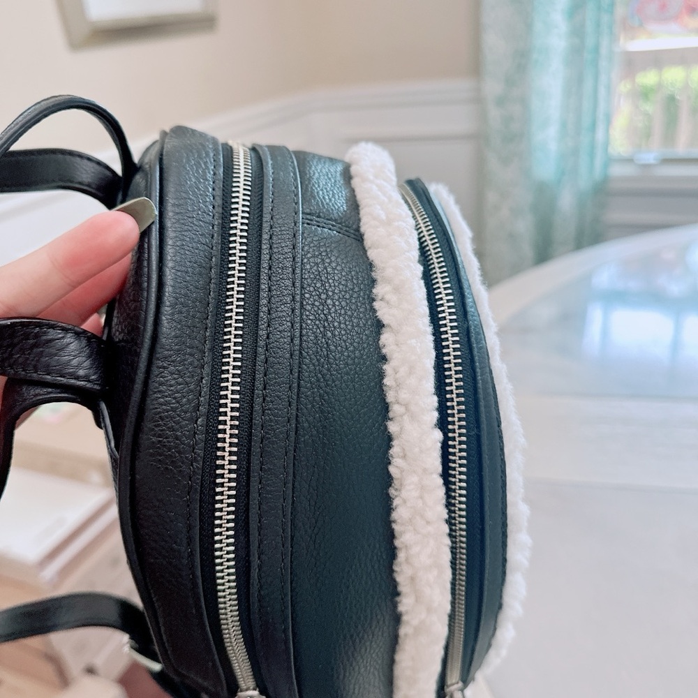 - MICHAEL KORS RHEA ZIP MEDIUM BACKPACK BLACK LEATHER NATURAL SHEARLING/NWT - Picture 5 of 15